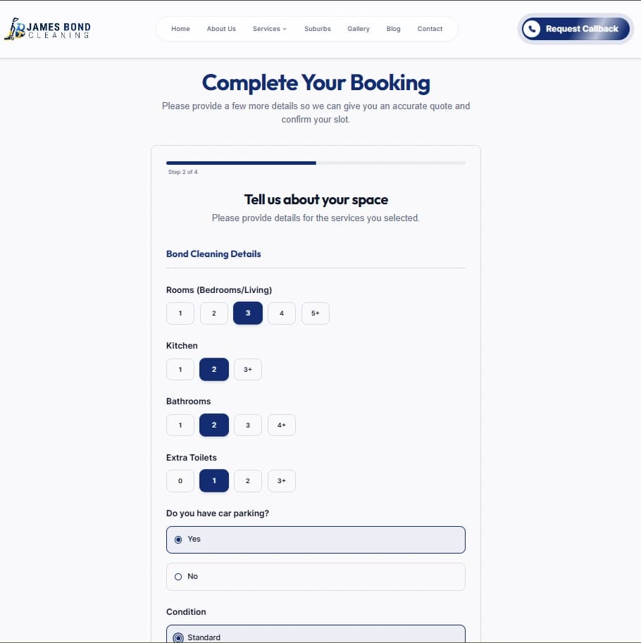 Dynamic Booking Flow Space & Room Details