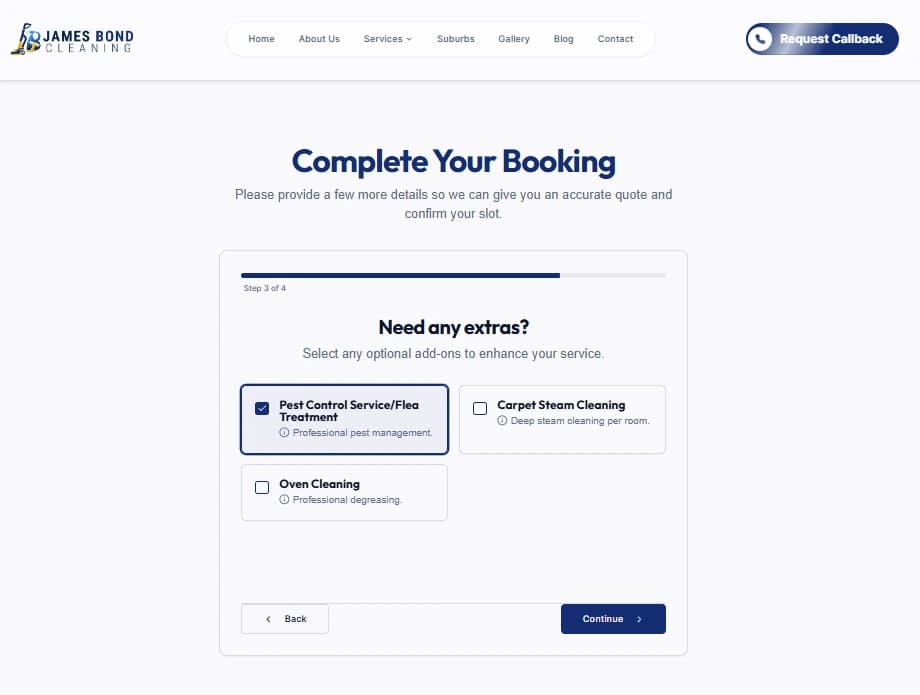 Dynamic Booking Flow Extras & Add-ons Selection