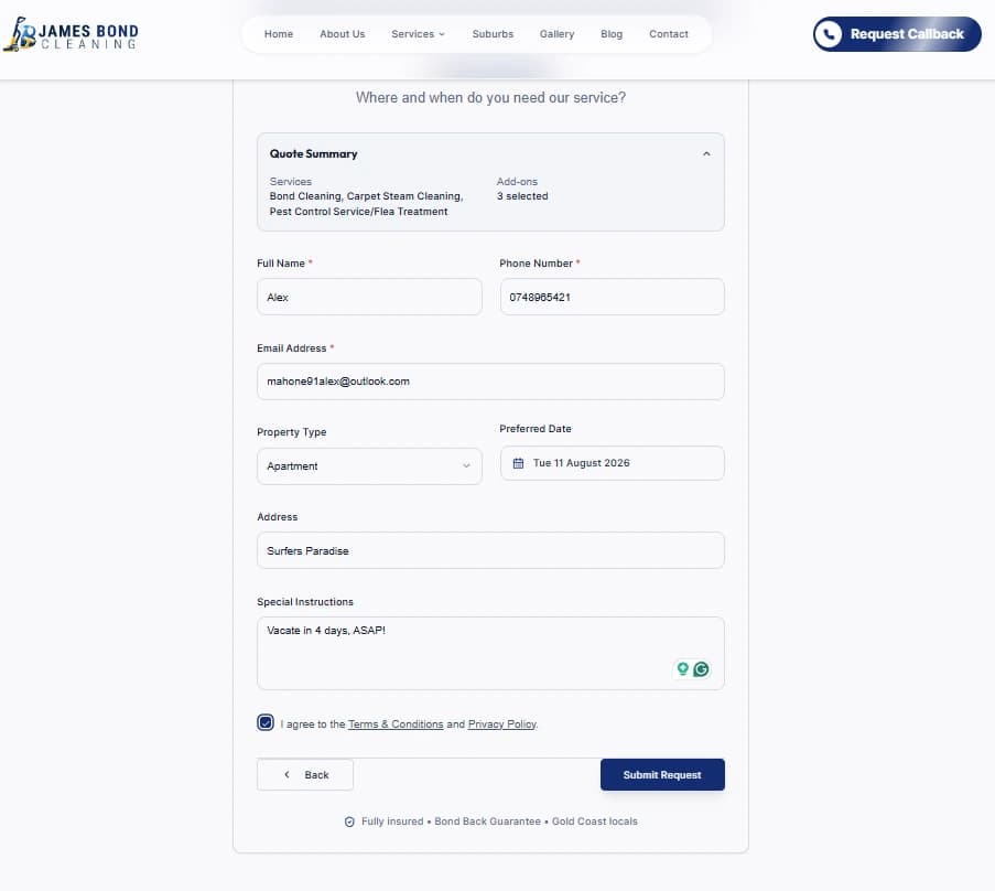 Dynamic Booking Flow Step 4 Completed Summary