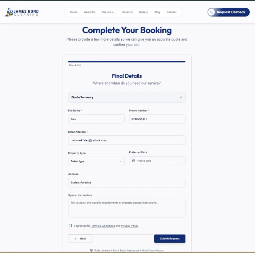 Booking Stage 04 - Final Details