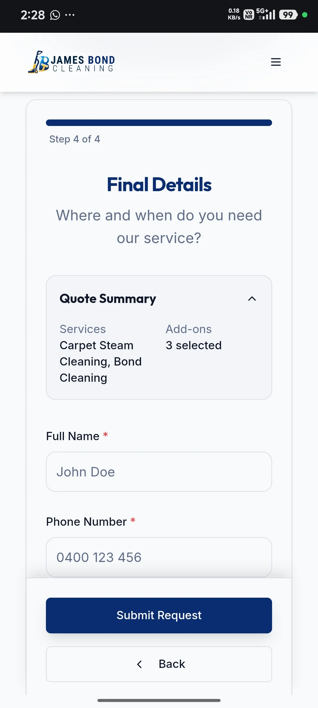 Mobile Final Booking Step Experience