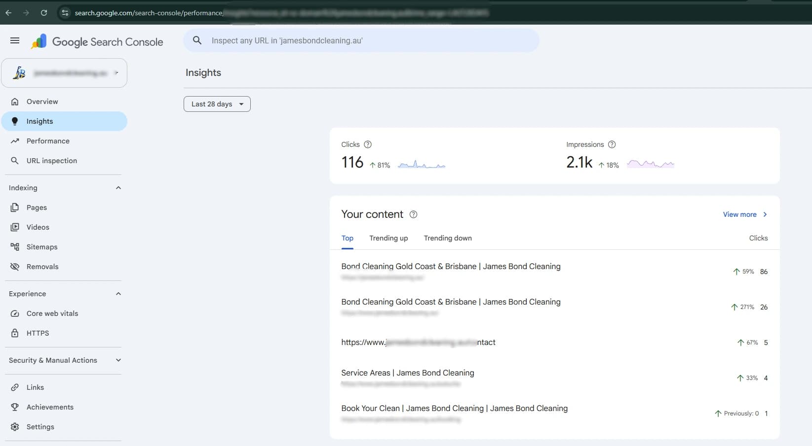 Google Search Console 28-Day Clicks Insight