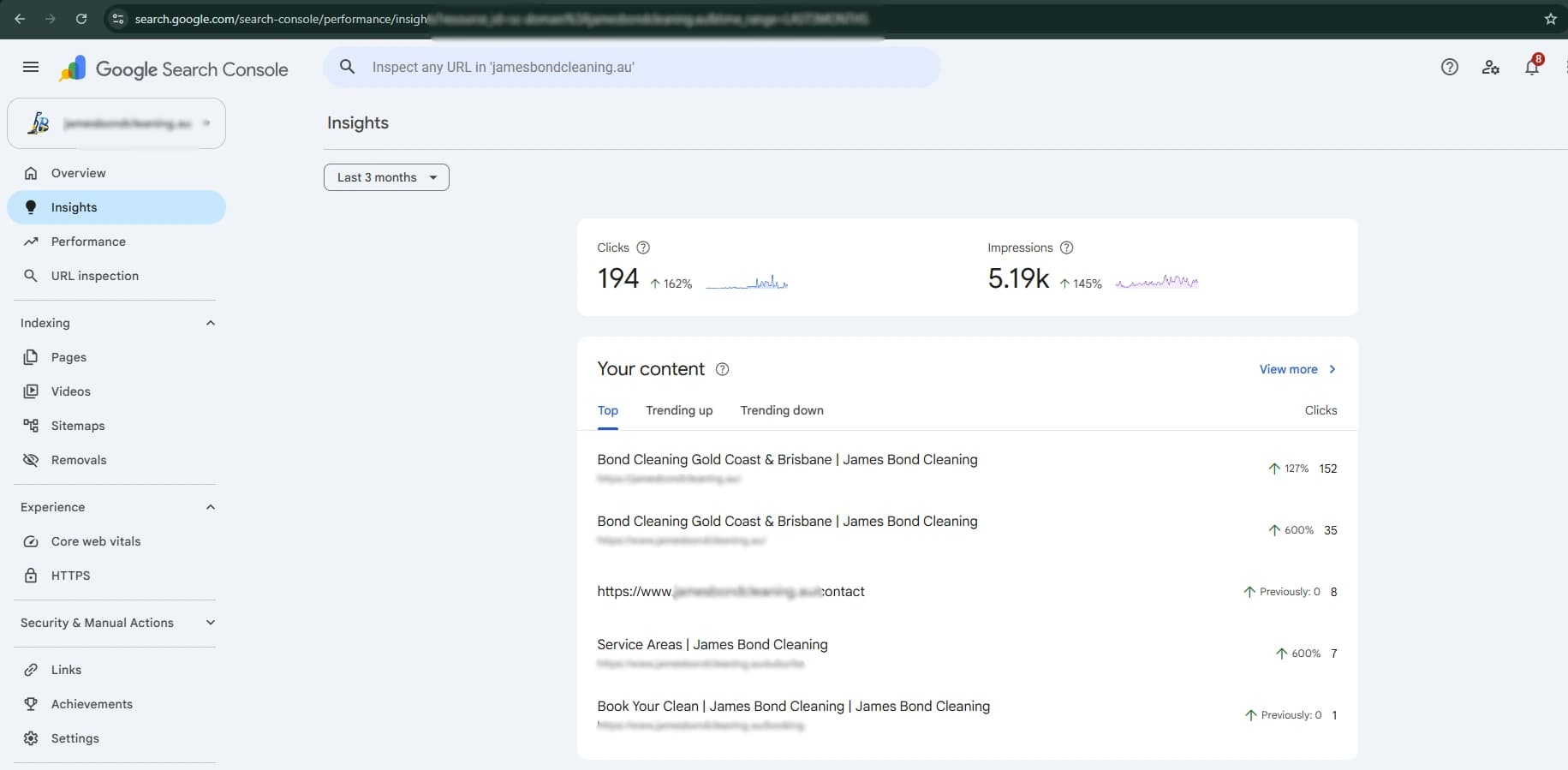 Google Search Console 3-Month Performance Growth